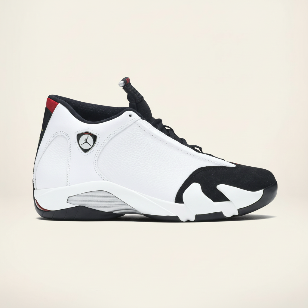 Air Jordan 14 Black Toe sneaker in a unified right-facing collection cover