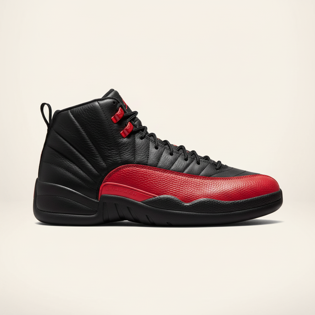 Air Jordan 12 Bloodline sneaker in a unified right-facing collection cover